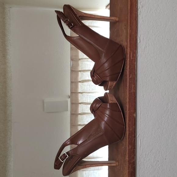 Aldo Platform Sling Back High Heels Cognac Brown - Picture 8 of 12